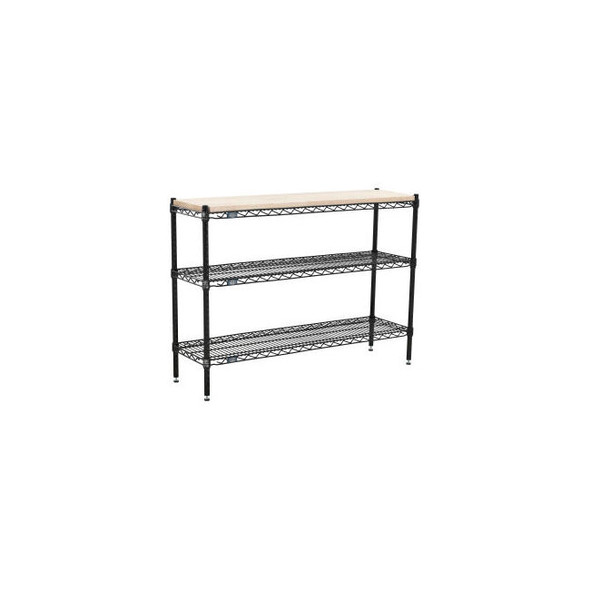 Nexel 3 Shelf Black Epoxy Wire Shelving Unit Hardwood Top Starter 60""W x 14""D
