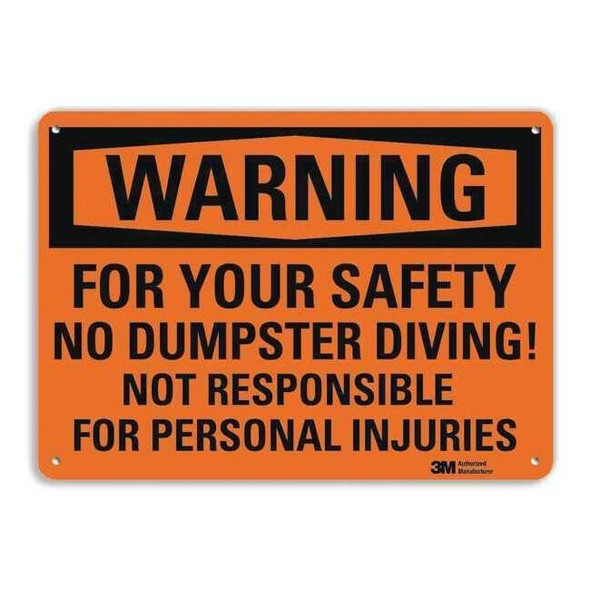 Warning Sign, 10 in Height, 14 in Width, Aluminum, Horizontal Rectangle, English