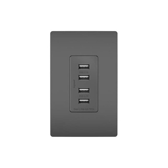 Legrand USBReceptacle,15A,Black,Polycarbonate TM8USB4BKCC6