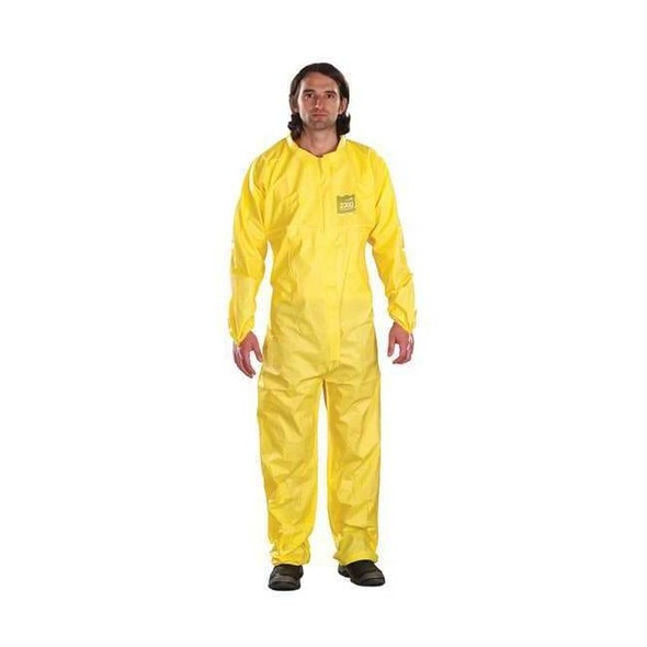 Ansell Collared Coverall, 2XL, Yellow, Chemical Laminate M2300 68-2300