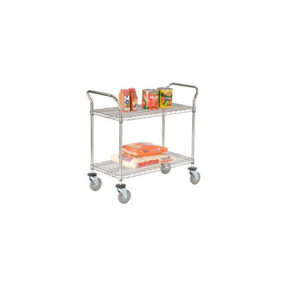 Nexel 2 Shelf Utility Cart Chrome 30""W x 21""D x 39""H Poly Casters 4 Swivel 2