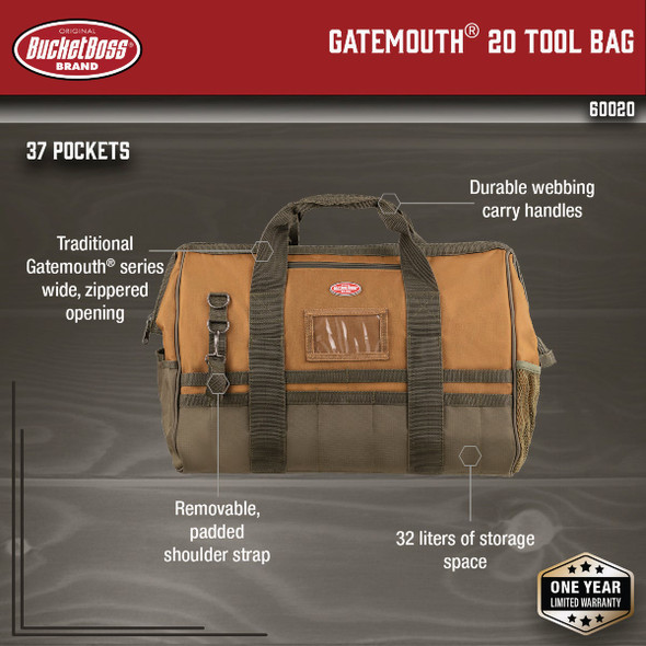 Bucket Boss 20 In. Gatemouth Tool Bag 60020 308926
