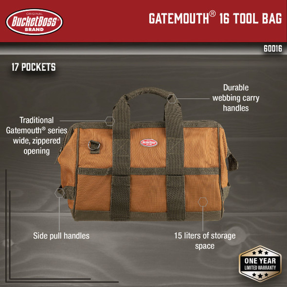 Bucket Boss 16 In. Gatemouth Tool Bag 60016 328094