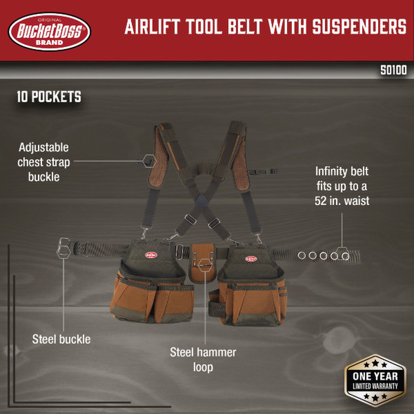 Bucket Boss AirLift 23 In. Tool Belt with Suspenders 50100 331837