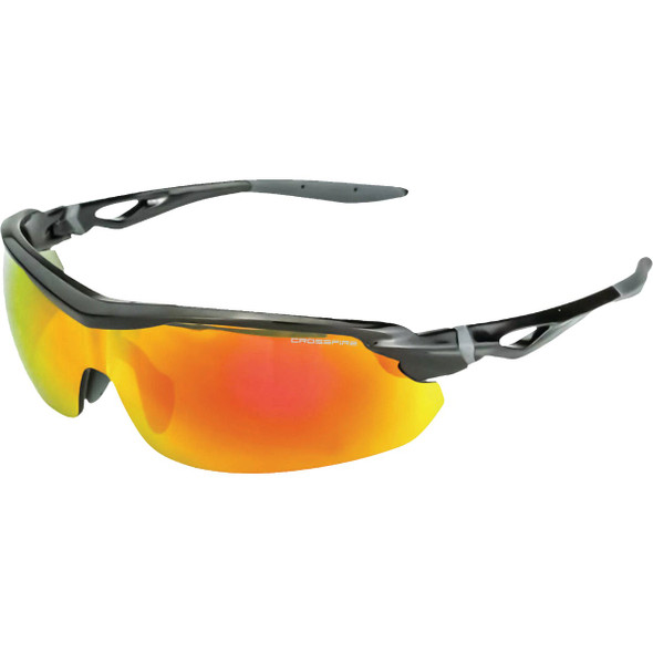 Crossfire Cirrus Premium Shiny Black Frame Safety Glasses with Red Mirror Lens
