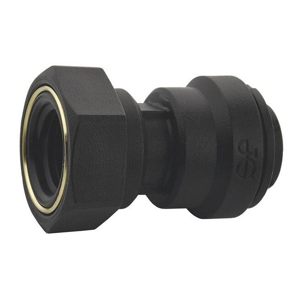 Push-Fit Adapter Fitting, 1/4 in Tube Size, Polypropylene, Black, 10 PK