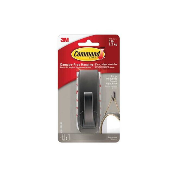 Command Bath Hook, Bronze, Metal, 1 1/2 in D MR03-ORB-ES Pack of 16