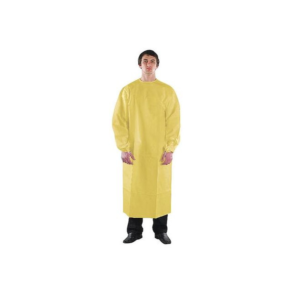 Ansell Gown, Polyethylene, Bound, 2.7 mil, 66 in, Yellow, XL, 50 PK 68-2300