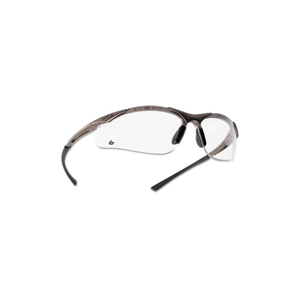 CONTOUR Safety Glasses, Clear Polycarbonate Lens, Anti-Fog/Anti-Scratch, Bronze Nylon/Rubber Frame