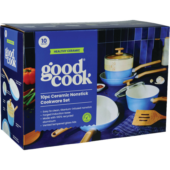 Goodcook Healthy Ceramic Titanium-Infused Cookware Set with Tools (10-Piece) 4544 610734