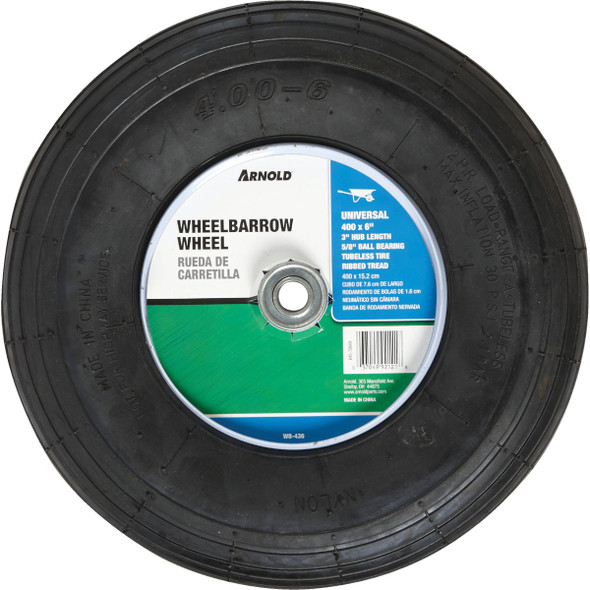 Arnold 14 x 400-6 In. Pneumatic Wheelbarrow Wheel with 3 In. Hub WB-436 709790