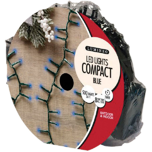 Holiday Wonderland Blue 500-Bulb LED Compact Light Set with Dark Green Wire 9976500 910465