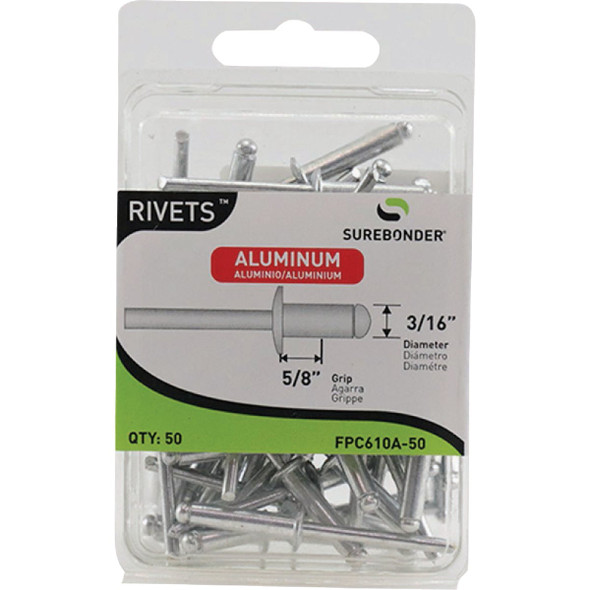 Surebonder 3/16 In. x 5/8 In. Aluminum Rivet (50-Pack) FPC610A-50