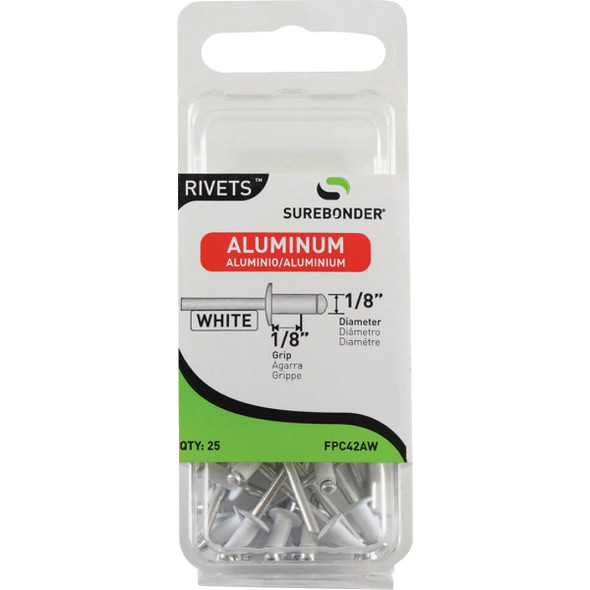 Surebonder 1/8 In. x 1/8 In. White Aluminum Rivet (25-Pack) FPC42AW