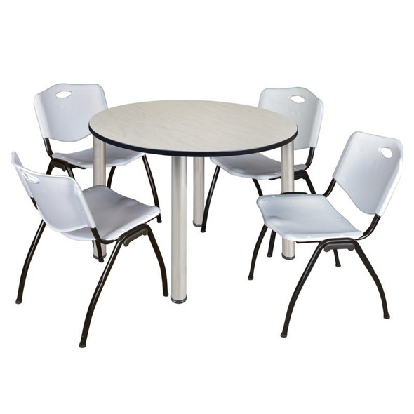 Kee Round Table & Chair Set, Wood, Metal, Plastic Top, Maple
