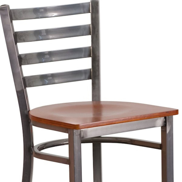Barstool,Ladder Back,Clr w-Cherry Seat  XU-DG697BLAD-CLR-BAR-CHYW-GG