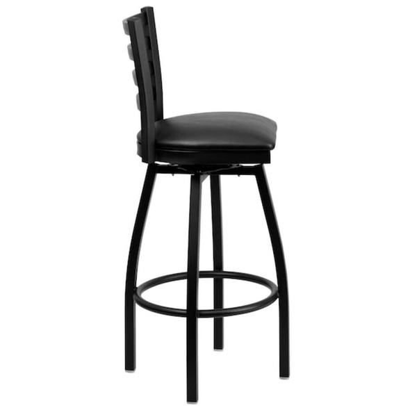 32" Black Ladder Back Swivel Metal Barstool  XU-6F8B-LADSWVL-BLKV-GG