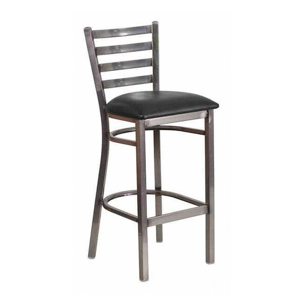 Barstool,Ladder Back,Clr w/Blk Vnyl Sea
