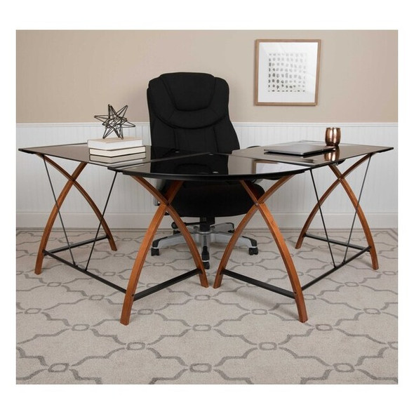 Black Glass L-Shape Corner Computer Desk