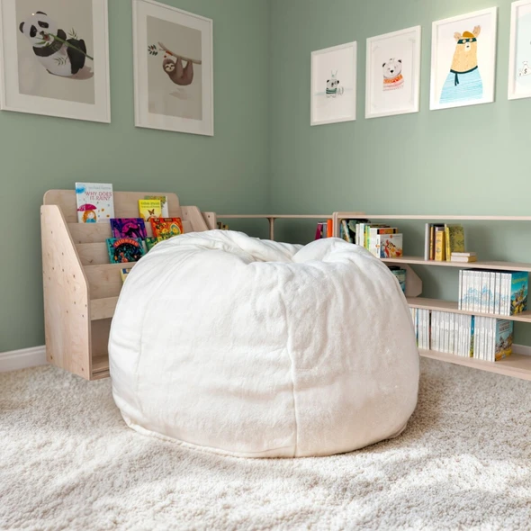 Bean Bag Chair, White Back, 30 in W 30" L 18" H  DG-BEAN-SMALL-FUR-WH-GG