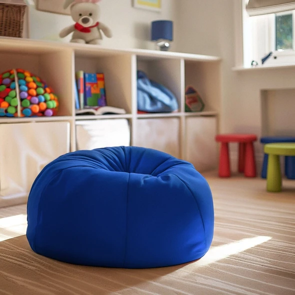 Bean Bag Chair, Blue Back, 30 in W 30" L 18" H  DG-BEAN-SMALL-SOLID-ROYBL-GG