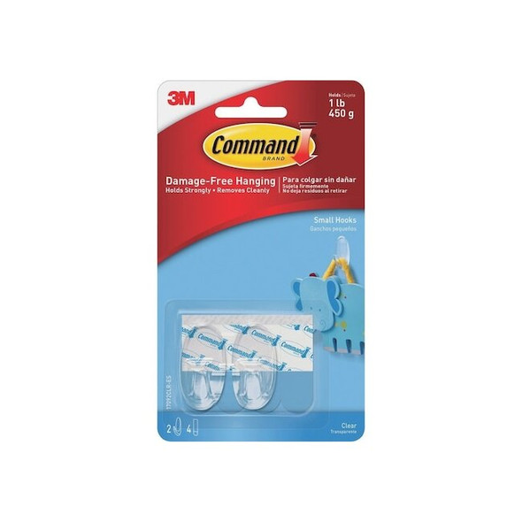 Command Hook, Clear, Plastic, 5/8 in D, 2/Pack 17092CLR-ES Pack of 36