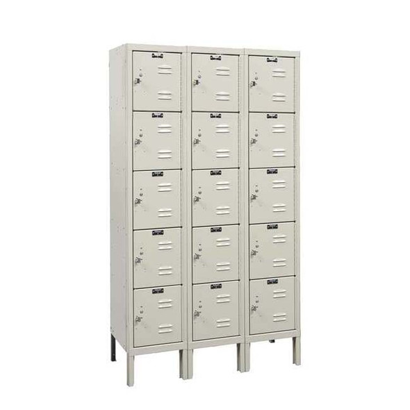 Box Locker, 36 in W, 12 in D, 66 in H, (3) Wide, (5) Tier, Tan