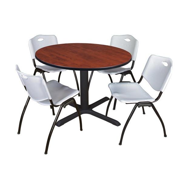 Cain Round Table & Chair Set, Wood, Metal, Plastic Top, Cherry