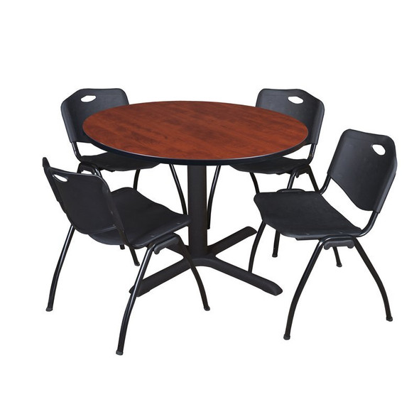 Cain Round Table & Chair Set, Wood, Metal, Plastic Top, Cherry
