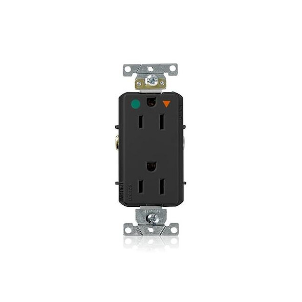Leviton Duplex Outlet, Iso Grd, Black, 15A, 125V D8200-IGE