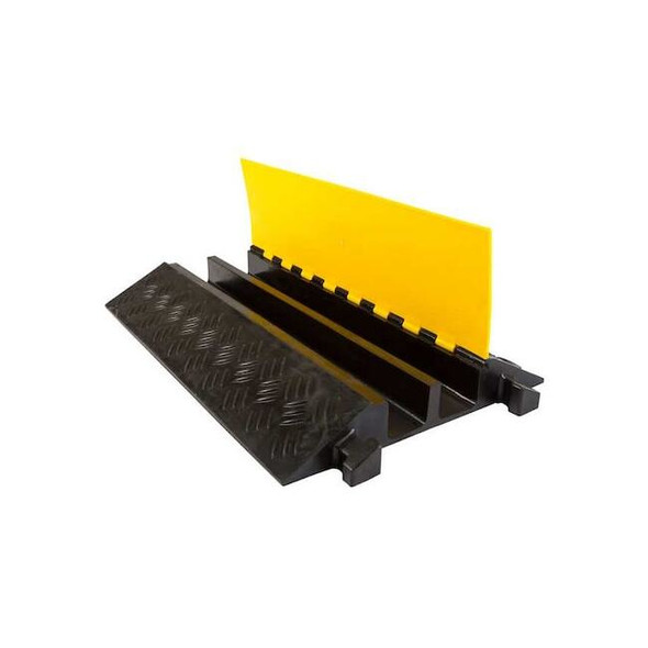 Cable Protector, 4 in H, 35-1/2 in L, 24 in W, 2 Channel, Rubber, Black, Yellow