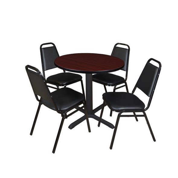 Cain Round Table & Chair Set, Wood, Metal, Vinyl Top, Mahogany