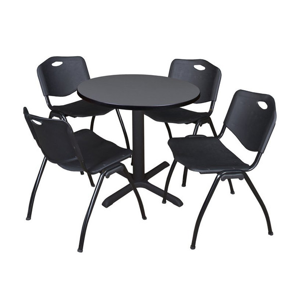 Cain Cain Round Table & Chair Set, Wood, Metal, Plastic Top, Grey TB30RNDGY47BK