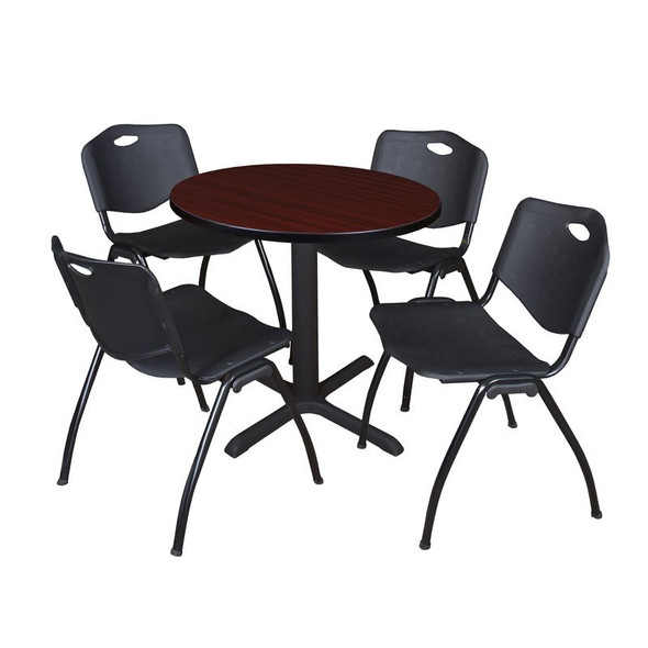 Cain Round Table & Chair Set, Wood, Metal, Plastic Top, Mahogany