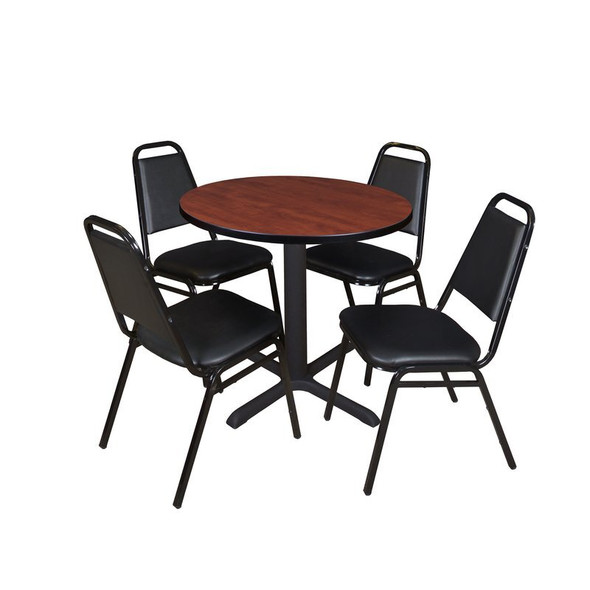 Cain Cain Round Table & Chair Set, Wood, Metal, Vinyl Top, Cherry TB30RNDCH29BK