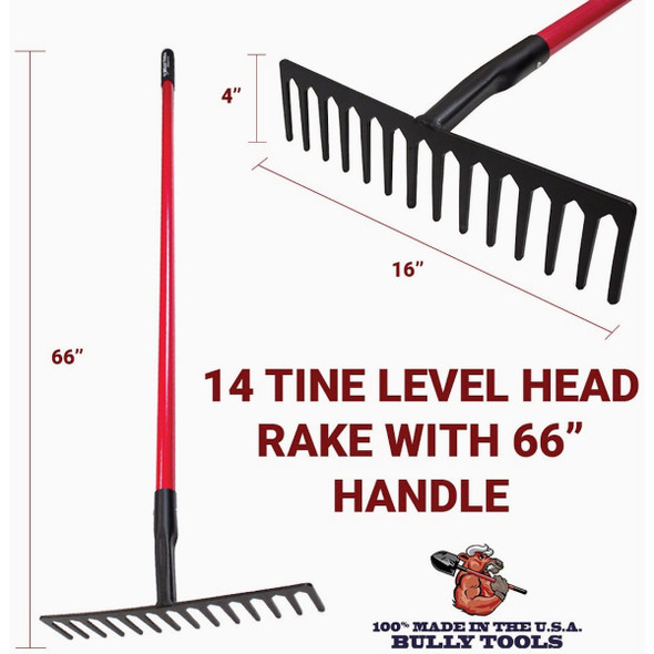 Bully Tools 16 In. Level Head Rake with 66 In. Fiberglass Handle 92301 723910
