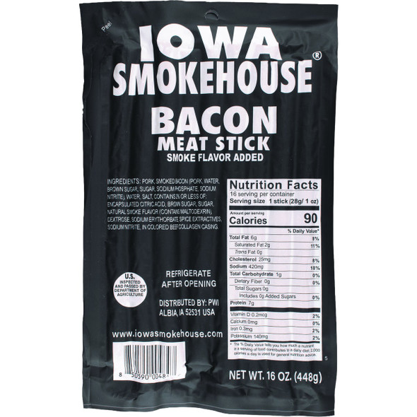 Iowa Smokehouse 16 Oz. Bacon Meat Sticks IS-16MSBA Pack of 10