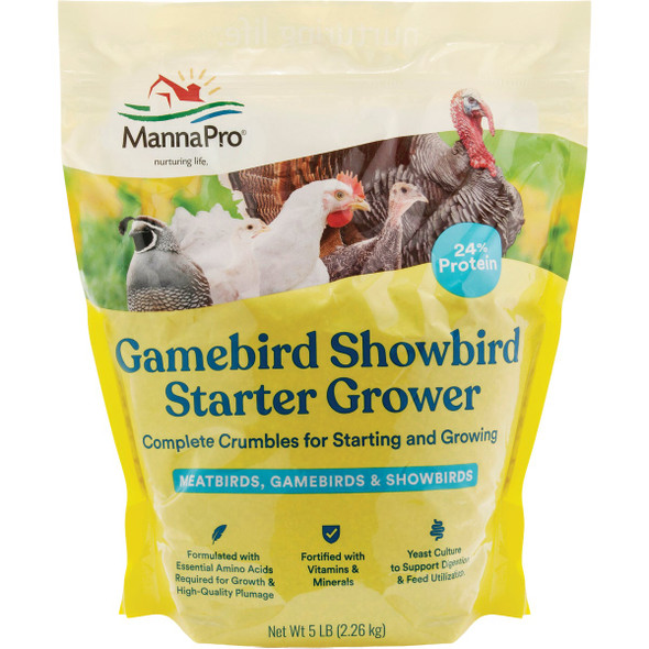 Manna Pro 5 Lb. Gamebird Showbird Starter Grower Crumbles Chicken Food 1000200