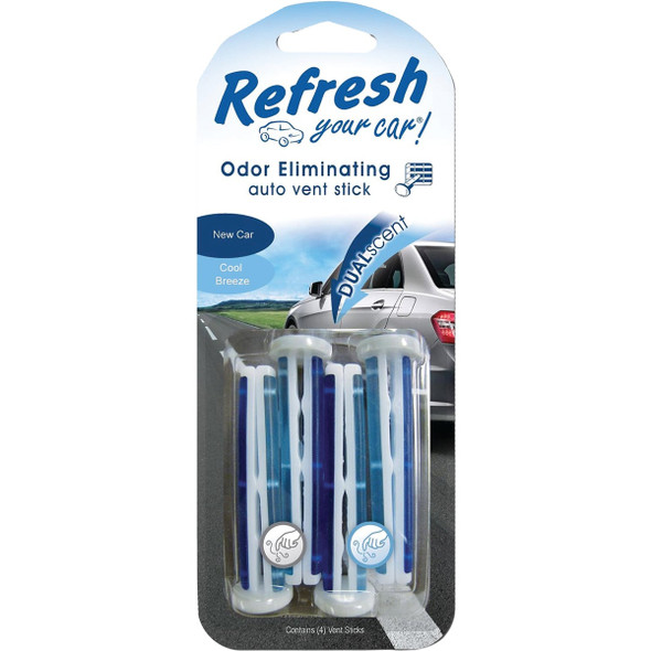 Refresh Your Car! Vent Stick Car Air Fresheners, New Car/Cool Breeze (4-Pack)