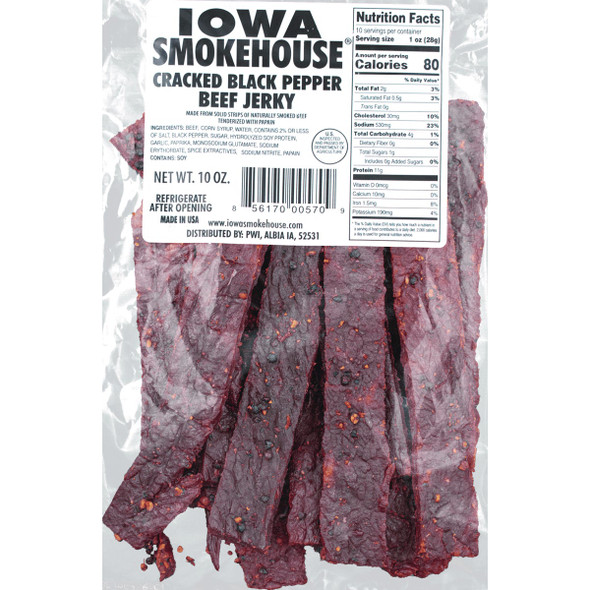 Iowa Smokehouse 10 Oz. Cracked Black Pepper Beef Jerky IS-10JP Pack of 6