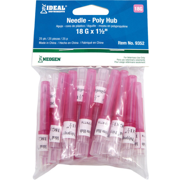 Ideal Instruments 18G x 1.5 Poly Hub Disposable Needle (25-Pack) 9352