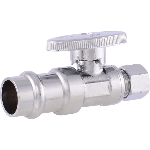 SharkBite 1/2 In. Press x 3/8 In. Comp Quarter-Turn Press Stop Valve 26164H
