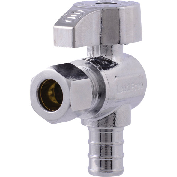 SharkBite 3/8 In. Comp x 1/2 In. PEX Quarter-Turn Crimp PEX Angle Stop Valve