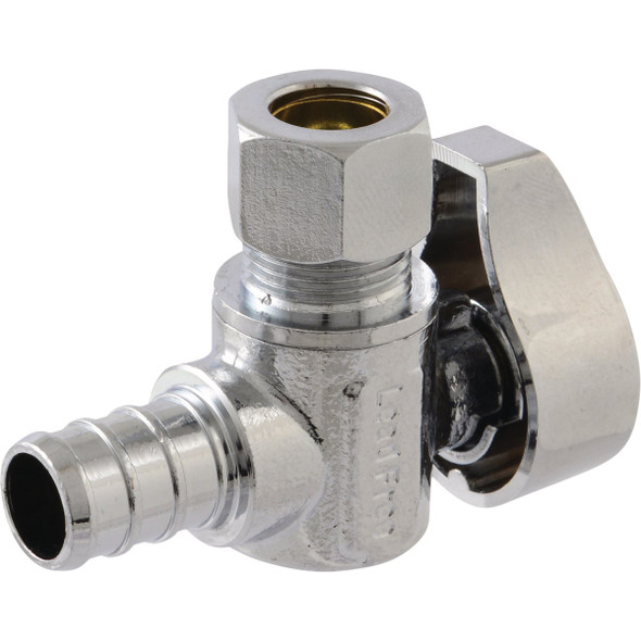 SharkBite 3-8 In. Comp x 1-2 In. PEX Quarter-Turn Crimp PEX Angle Stop Valve 10727H 477421