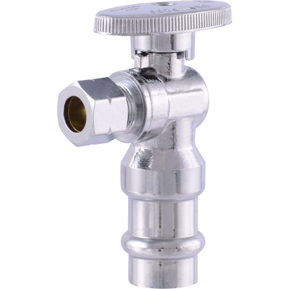 SharkBite 1/2 In. Press x 3/8 In. Comp Quarter-Turn Press Angle Stop Valve