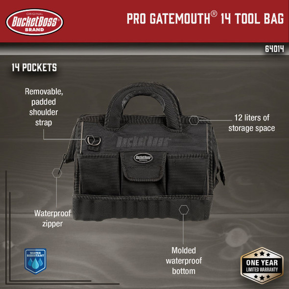 Bucket Boss 14-Pocket Pro Gatemouth Tool Bag 64014 320944