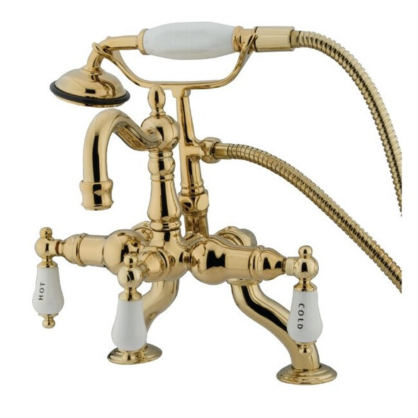 Deck-Mount Clawfoot Tub Faucet, Standard, 3-3/8", 2, Deck Mount, Polished Brass