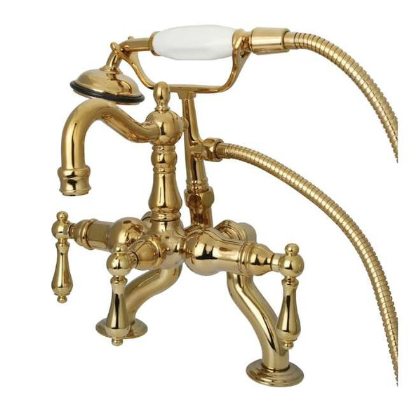 Deck-Mount Clawfoot Tub Faucet, Standard, 3-3/8", 2, Deck Mount, Polished Brass