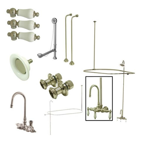 Clawfoot Tub Faucet Packages, Brushed Nickel, Tub Wall Mount