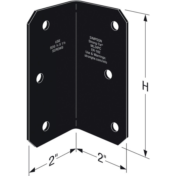 Simpson Strong-Tie Outdoor Accents ZMAX 2 In. x 4 In. 12 ga Black Medium L Angle ML24PC 154360